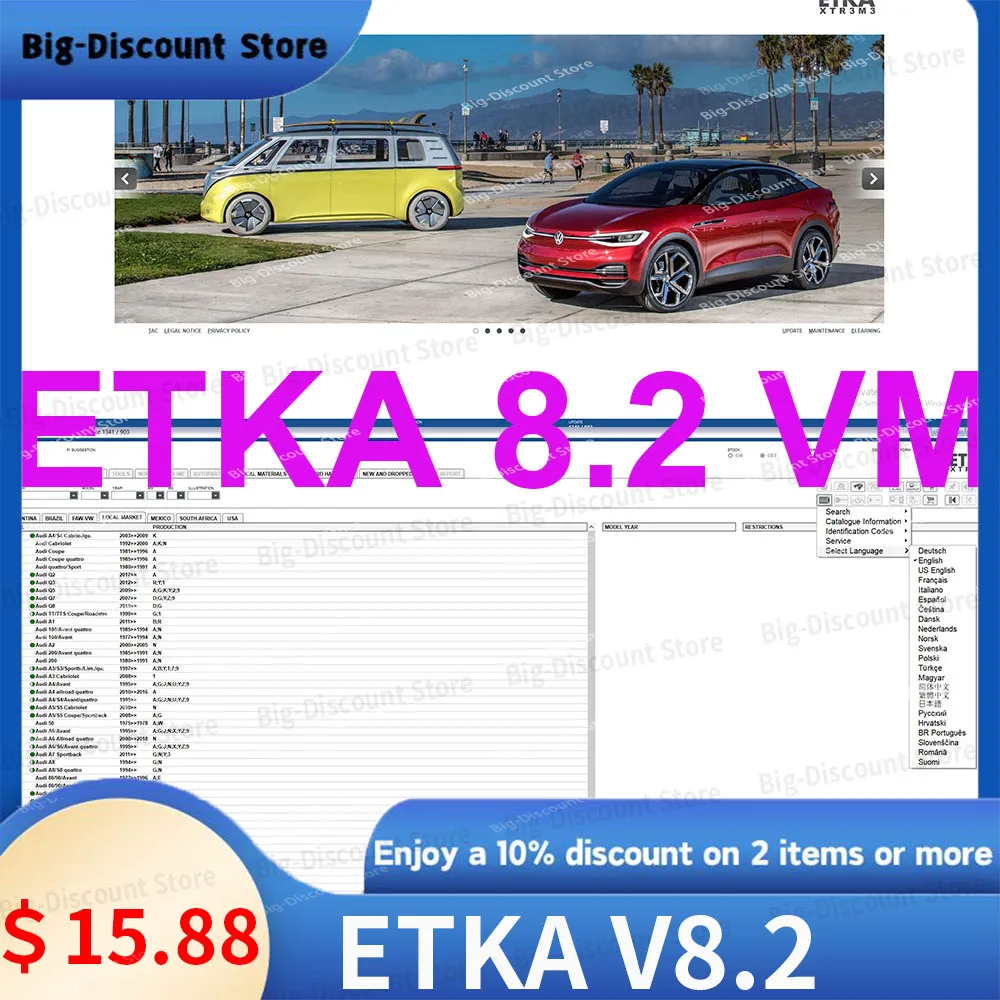 Каталог электронных запчастей для групповых транспортных средств Etka 8.2 до 2020 лет для виртуальной машины V/W+AU/DI+SE/AT+SKO/DA ETK A 8.2
Каталог электронных запчастей для групповых транспортных средств Etka 8.2 до 2020 лет для виртуальной машины V/W+AU/DI+SE/AT+SKO/DA ETK A 8.2