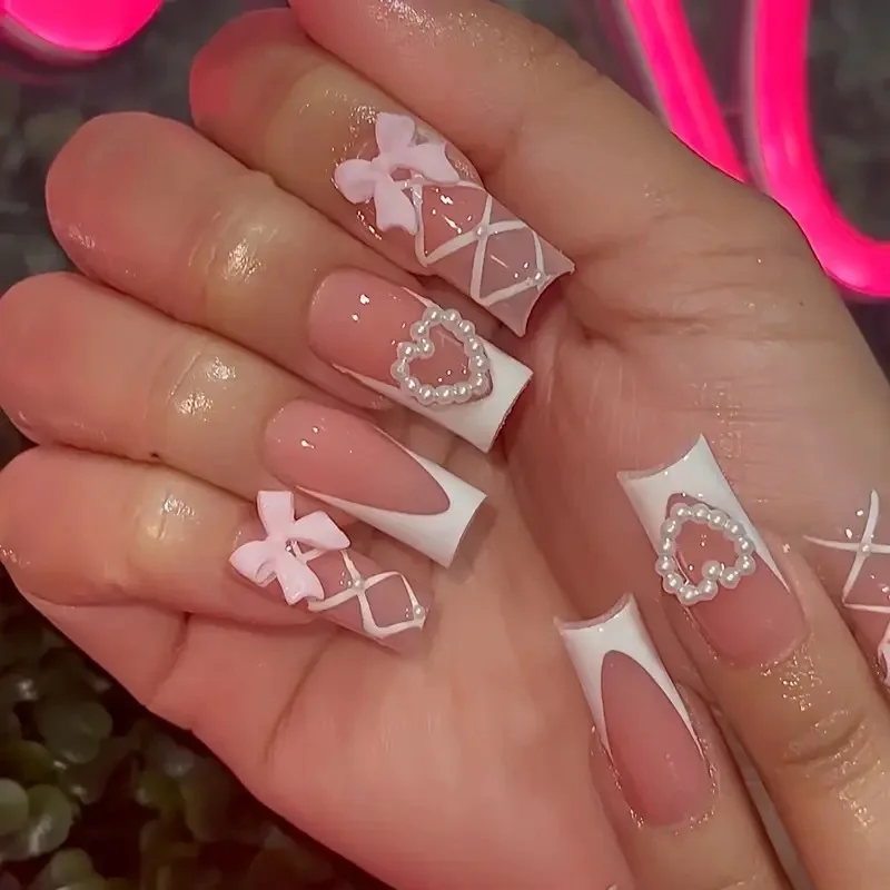 24Pcs White Stripe French Press on Nails Mid-length Square Head False Nails Full Cover 3D Bow Pearl Heart Reusable Fake Nail Tip
24Pcs White Stripe French Press on Nails Mid-length Square Head False Nails Full Cover 3D Bow Pearl Heart Reusable Fake Nail Tip