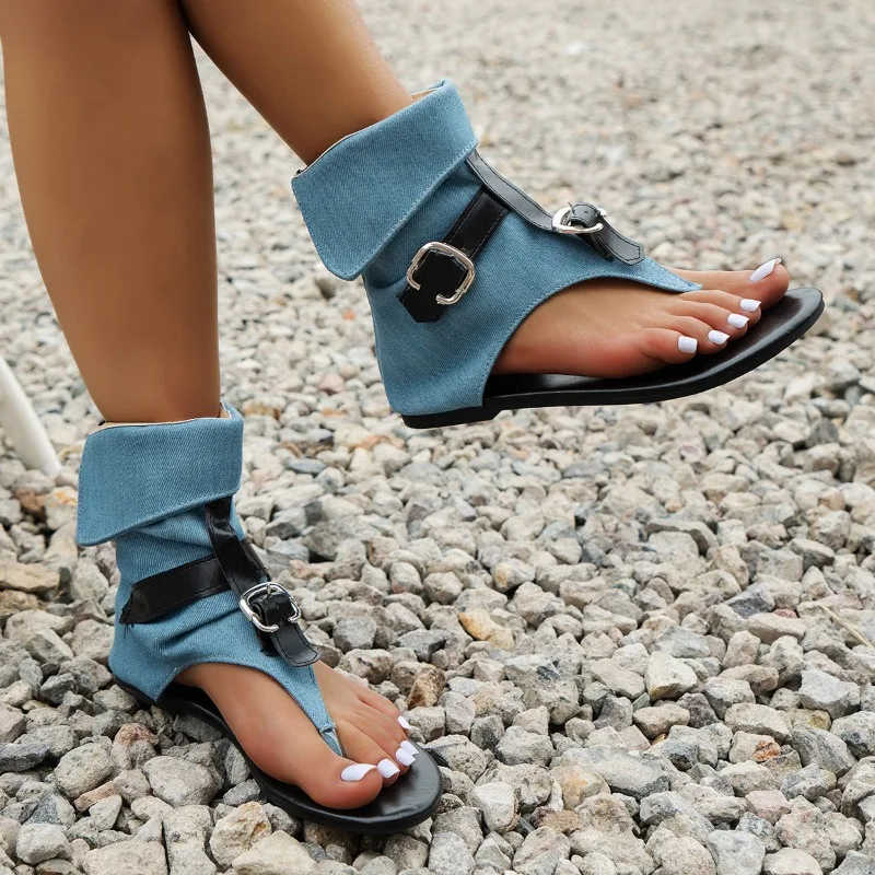 Classics Women Clip Toe Sandals Denim Fabric Buckle Sandals High Top Cool Boot Roman Sandal Flip Flops Sandal Sandalias De Mujer
Classics Women Clip Toe Sandals Denim Fabric Buckle Sandals High Top Cool Boot Roman Sandal Flip Flops Sandal Sandalias De Mujer