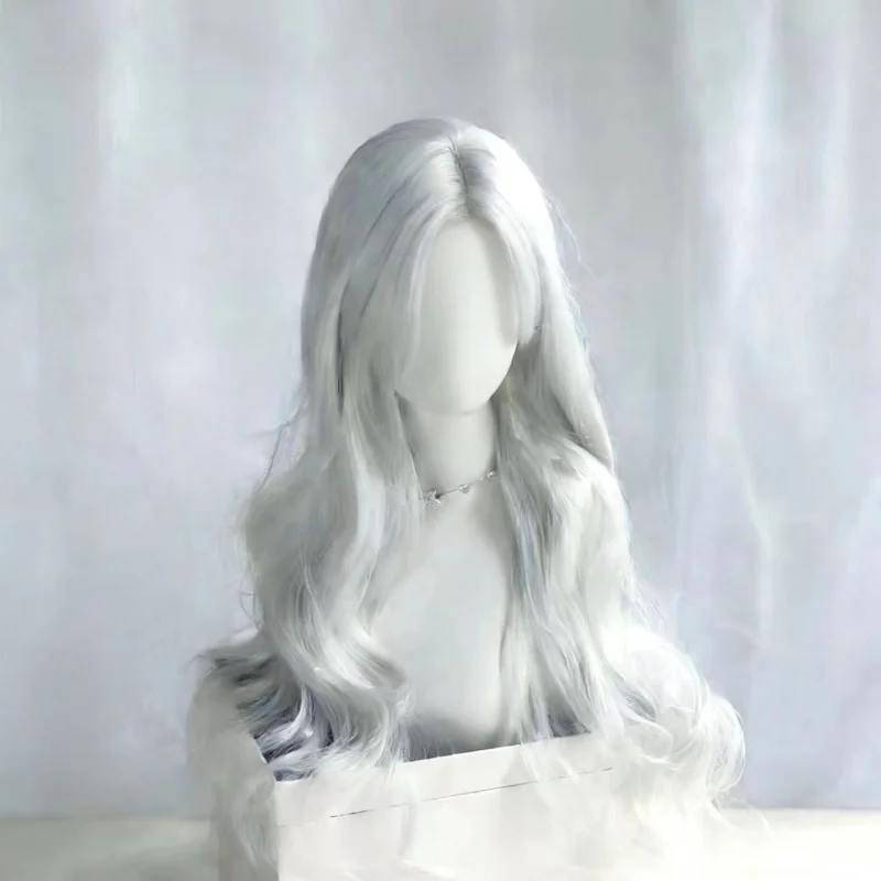 Women's silver-gray lace front wig with large wavy long curls and straight bangs, suitable for everyday use, full head cover
Women's silver-gray lace front wig with large wavy long curls and straight bangs, suitable for everyday use, full head cover