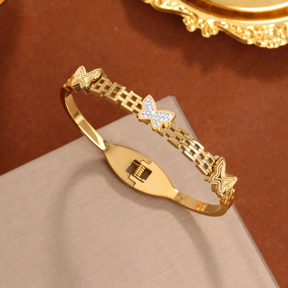 Stainless steel hollow butterfly women's bracelet gold-plated 18k, fashion wrist jewelry, wedding party accessories
Stainless steel hollow butterfly women's bracelet gold-plated 18k, fashion wrist jewelry, wedding party accessories