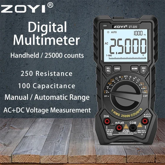 ZOYI ZT-225 Высокоточный цифровой автоматический мультиметр, интеллектуальное техническое обслуживание, защита от ожога, цифровой дисплей
ZOYI ZT-225 Высокоточный цифровой автоматический мультиметр, интеллектуальное техническое обслуживание, защита от ожога, цифровой дисплей