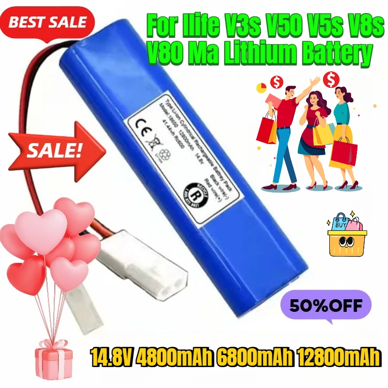 14.8V 4800mAh 6800mAh 12800mAh for Ilife V3s V50 V5s V8s V80 Ma Lithium Battery
14.8V 4800mAh 6800mAh 12800mAh for Ilife V3s V50 V5s V8s V80 Ma Lithium Battery