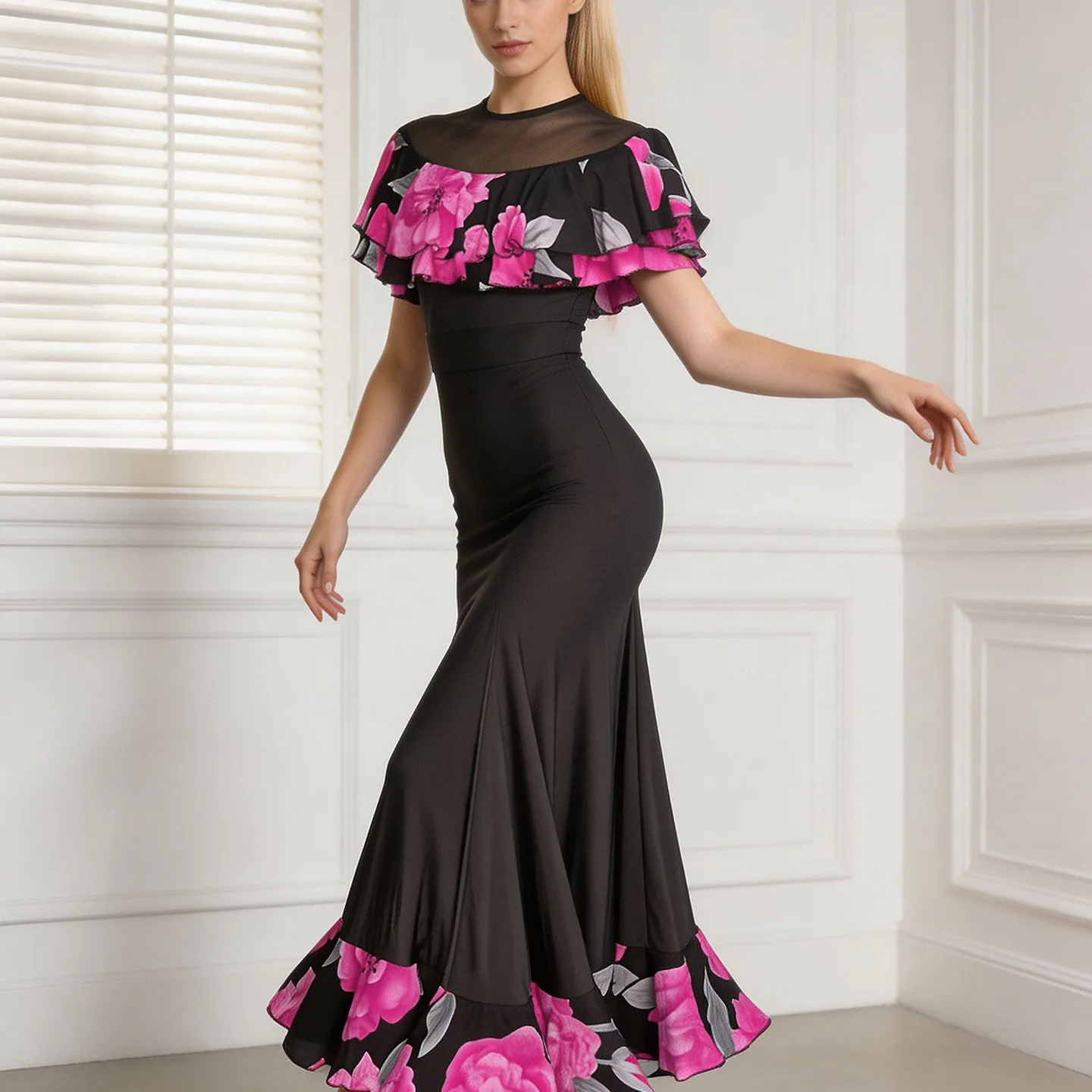 Professional Ballroom Dance Performance Clothing For Women Ruffled Round Neck Dress Waltz Samba Waltz Modern Dance Dress XH4917
Professional Ballroom Dance Performance Clothing For Women Ruffled Round Neck Dress Waltz Samba Waltz Modern Dance Dress XH4917