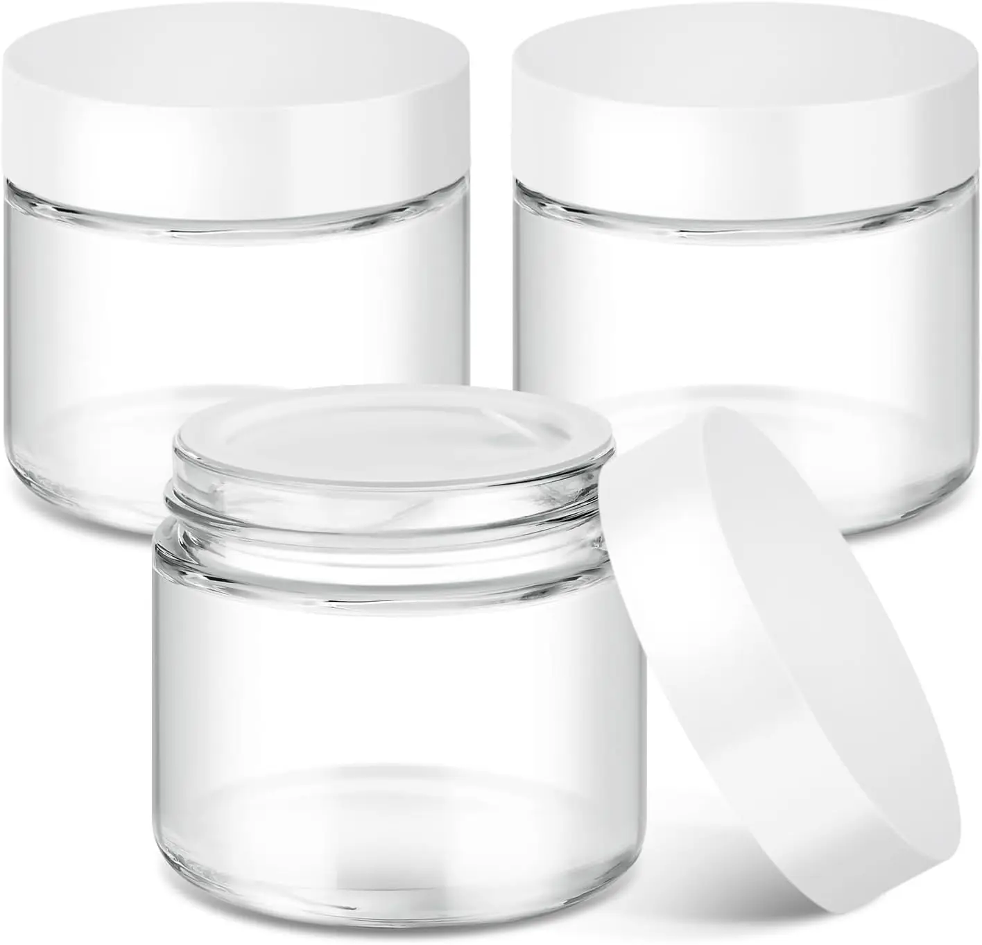2 oz Glass Jars with Lids, 3 pack Clear Small Jar with White Lids, Blank Labels & Inner Liners, 60 ml Empty Round Cosmetic
2 oz Glass Jars with Lids, 3 pack Clear Small Jar with White Lids, Blank Labels & Inner Liners, 60 ml Empty Round Cosmetic