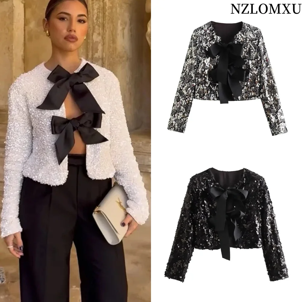 Sequin Butterfly Cropped Jackets for Women Bow Glitter Silvery White Black Jacket Fashion Crop Jacket Shiny Party Outerwear
Sequin Butterfly Cropped Jackets for Women Bow Glitter Silvery White Black Jacket Fashion Crop Jacket Shiny Party Outerwear