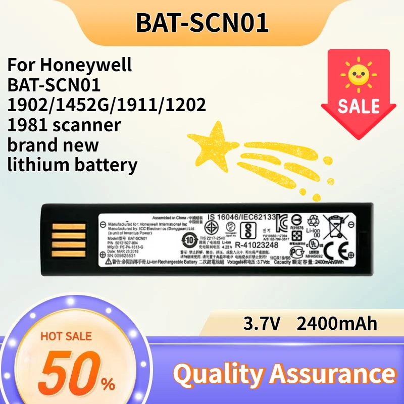 3.7V 2400mAh High quality Compatible with Honeywell BAT-SCN01 1902/1452G/1911/1202 1981 scanner new lithium battery
3.7V 2400mAh High quality Compatible with Honeywell BAT-SCN01 1902/1452G/1911/1202 1981 scanner new lithium battery