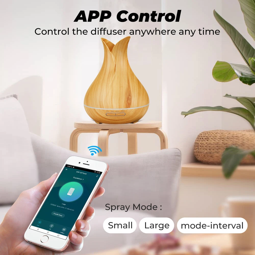 Tuya Smart 400ML Wifi Air Humidifier Wireless Oil Diffuser App Control Mist Maker with Alexa Google Home Scent Diffuser Perfume
Tuya Smart 400ML Wifi Air Humidifier Wireless Oil Diffuser App Control Mist Maker with Alexa Google Home Scent Diffuser Perfume