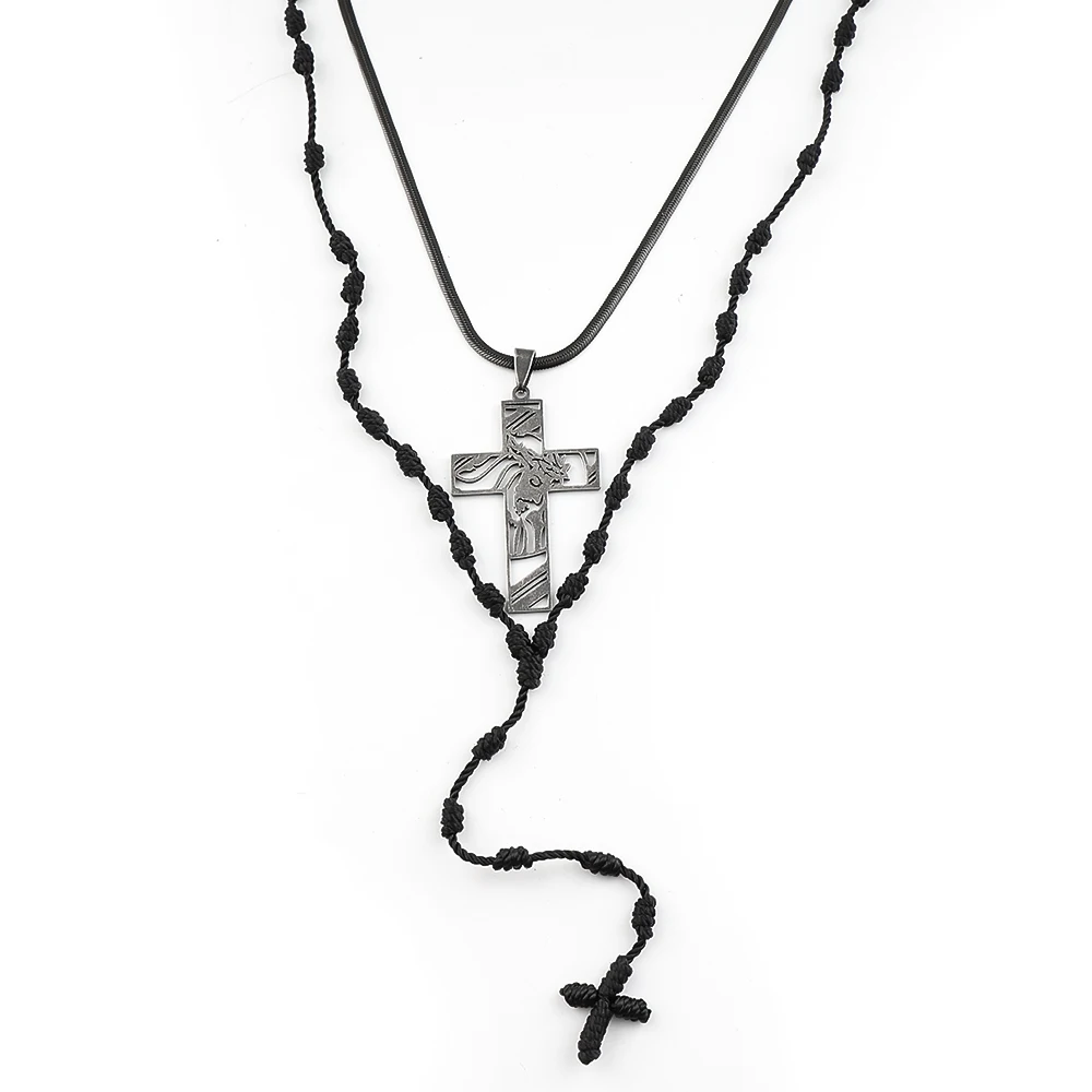 Double Layer Knotted Rosary Crown of Thorns Jesus Cross Necklace for Men Stainless Steel Crucifix Pendant Rope Chain Jewelry
Double Layer Knotted Rosary Crown of Thorns Jesus Cross Necklace for Men Stainless Steel Crucifix Pendant Rope Chain Jewelry