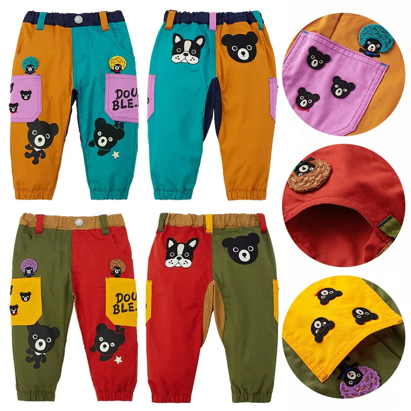 Брюки с цветными блоками черного медведя, новый стиль, повседневные брюки с рисунком медведя для мальчиков и букв
Брюки с цветными блоками черного медведя, новый стиль, повседневные брюки с рисунком медведя для мальчиков и букв