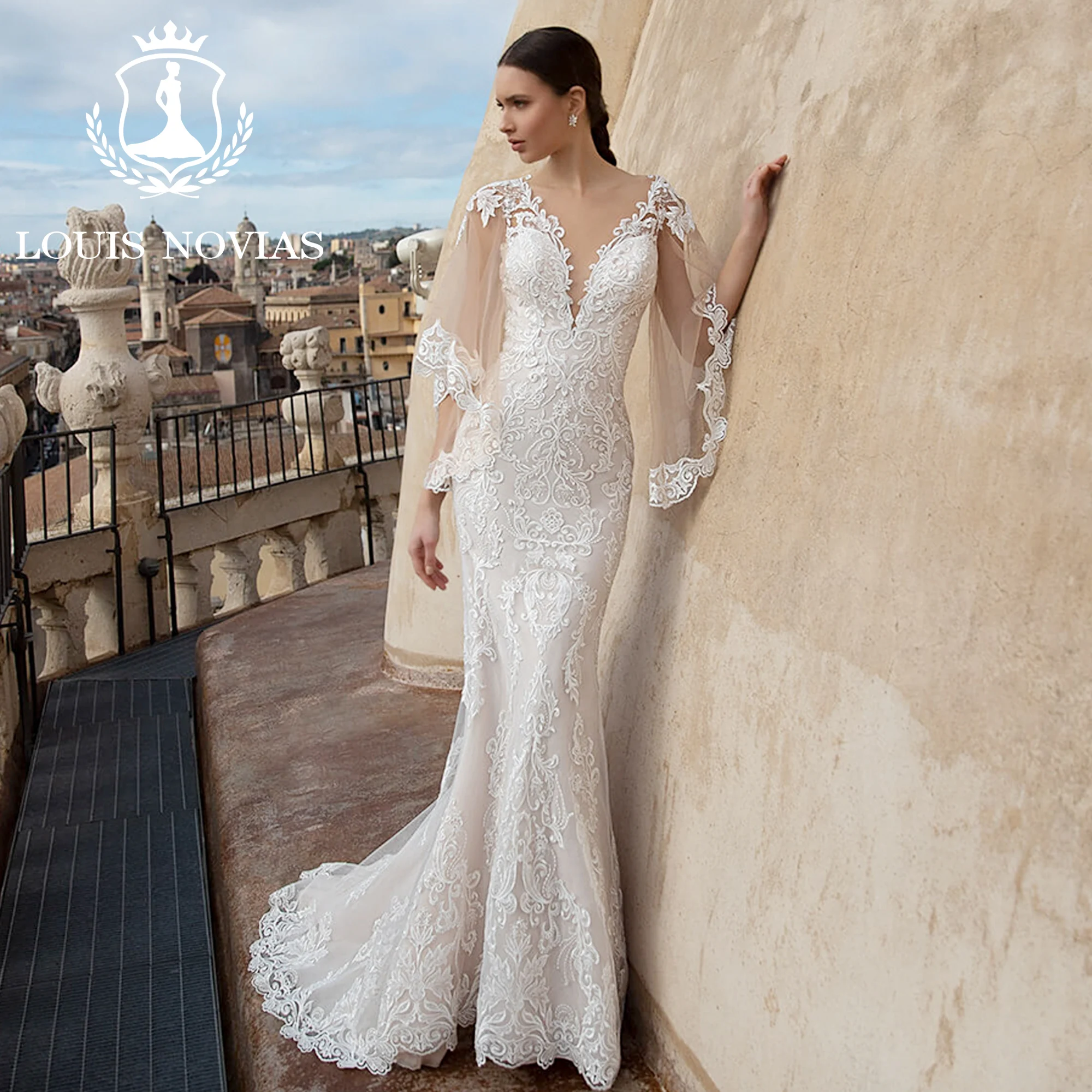 LOUIS NOVIAS Mermaid Flare Sleeve Wedding Dress Sexy New Arrival V-neck Illusion Appliques Trumpet Wedding Gown Vestido De Novia
LOUIS NOVIAS Mermaid Flare Sleeve Wedding Dress Sexy New Arrival V-neck Illusion Appliques Trumpet Wedding Gown Vestido De Novia
