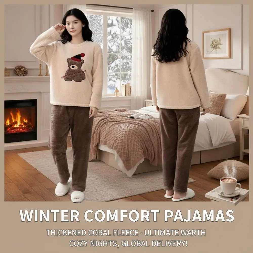 Комплект из 2 предметов: женская пижама из кораллового флиса, утепленная, с мультяшным медведем, домашняя одежда, теплый комплект больших размеров с круглым вырезом горловины
Комплект из 2 предметов: женская пижама из кораллового флиса, утепленная, с мультяшным медведем, домашняя одежда, теплый комплект больших размеров с круглым вырезом горловины
