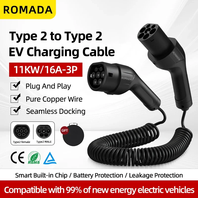EV Charging Cable Type2 To Type2 Charger Cable 11kw 16A EV Charger Female Plug To Male Plug EVSE Charging 5M TPU Spring Cable
EV Charging Cable Type2 To Type2 Charger Cable 11kw 16A EV Charger Female Plug To Male Plug EVSE Charging 5M TPU Spring Cable