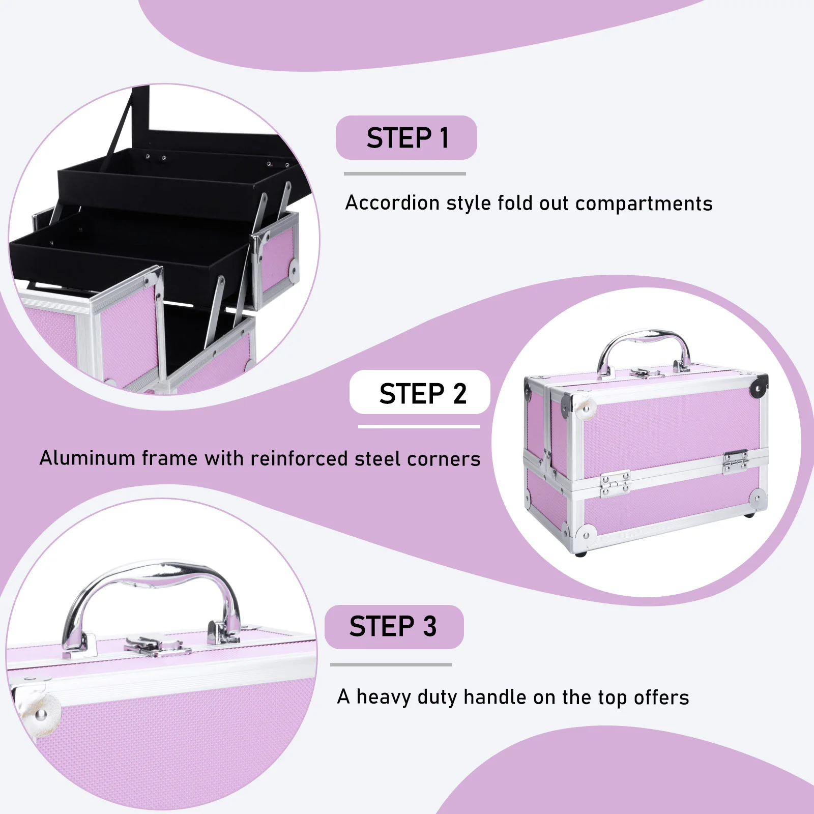 Portable top double open with mirror, aluminum alloy, pink, cosmetic case SM-2176
Portable top double open with mirror, aluminum alloy, pink, cosmetic case SM-2176