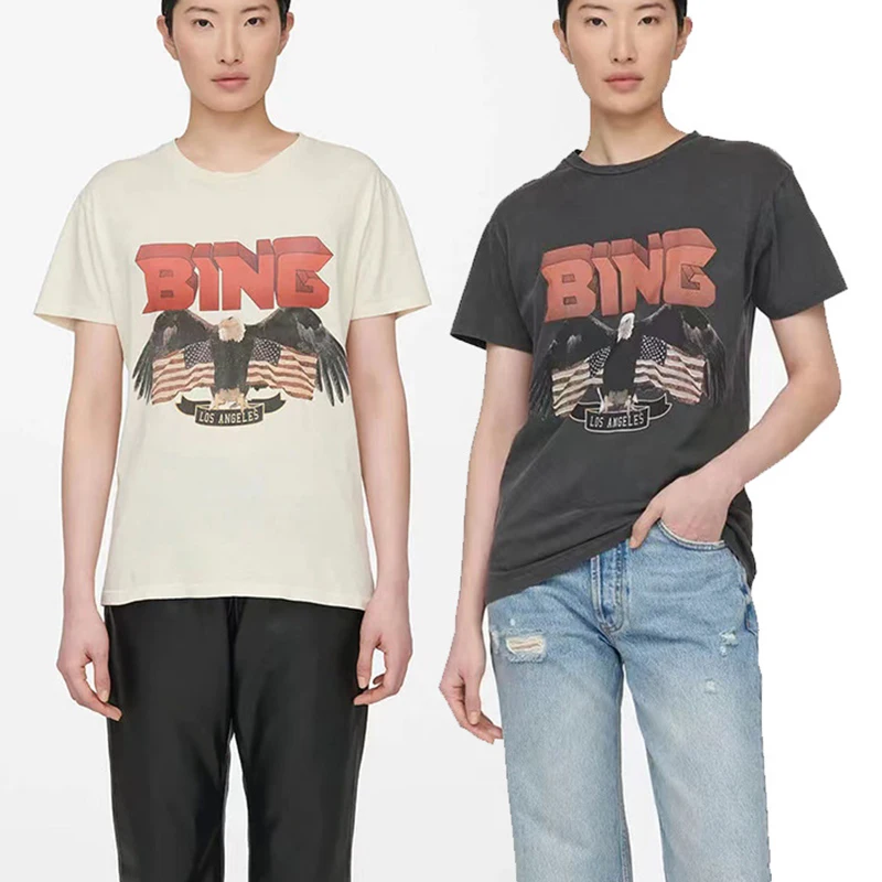 Spring and summer North American niche AB eagle flag print distressed stir fried women's short sleeved T-shirt
Spring and summer North American niche AB eagle flag print distressed stir fried women's short sleeved T-shirt