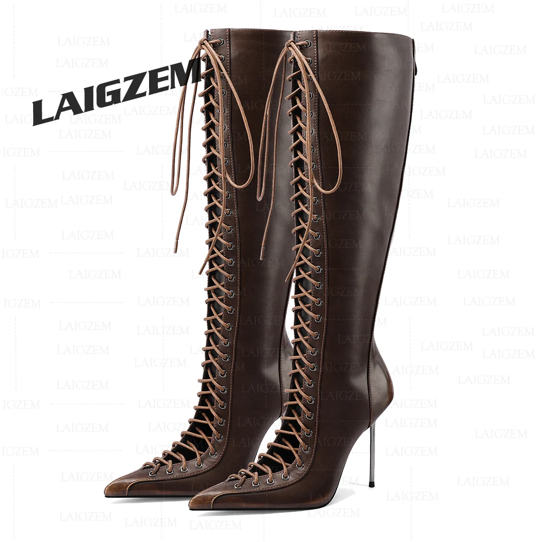 LAIGZEM Women Knee High Boots Shoes Lace Thin High Heels Boots Back Full Zipper Handmade Ladies Shoes Woman Big Size 38 41 43
LAIGZEM Women Knee High Boots Shoes Lace Thin High Heels Boots Back Full Zipper Handmade Ladies Shoes Woman Big Size 38 41 43