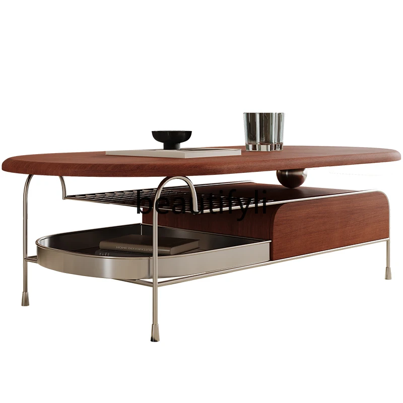 Medieval style solid wood coffee table living room stainless steel oval tea table high sense
Medieval style solid wood coffee table living room stainless steel oval tea table high sense