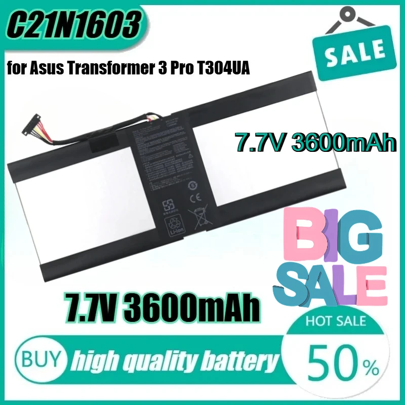 New High-quality 7.7V 28Wh C21N1603 Laptop Battery for Asus Transformer 3 Pro T304UA 0B200-02100100 T303UA-0053G6200U
New High-quality 7.7V 28Wh C21N1603 Laptop Battery for Asus Transformer 3 Pro T304UA 0B200-02100100 T303UA-0053G6200U