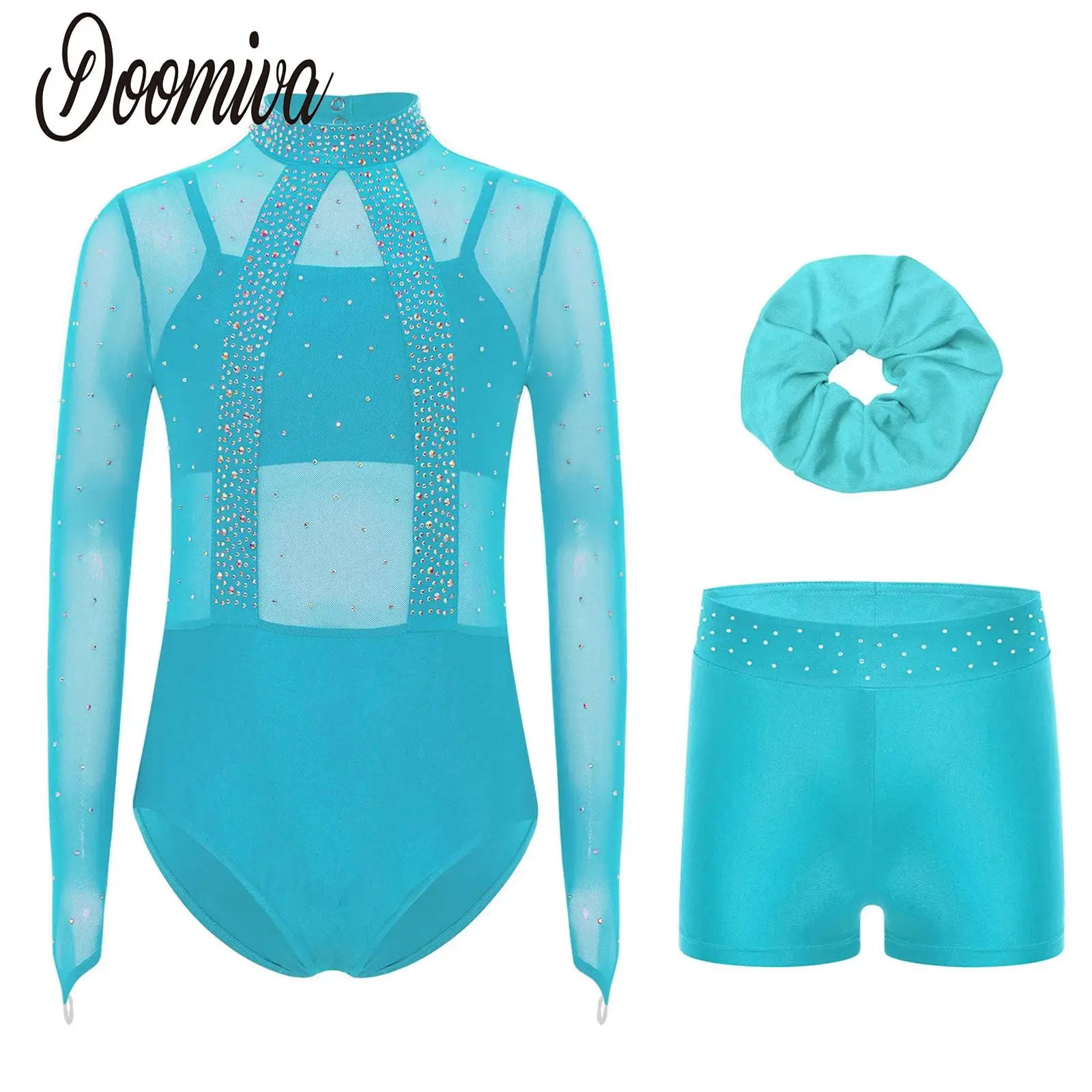 Kids Girls Rhythmic Gymnastics Performance Costume Outfit Long Sleeve Rhinestones Sheer Mesh Bodice Leotard with Shorts Hairband
Kids Girls Rhythmic Gymnastics Performance Costume Outfit Long Sleeve Rhinestones Sheer Mesh Bodice Leotard with Shorts Hairband
