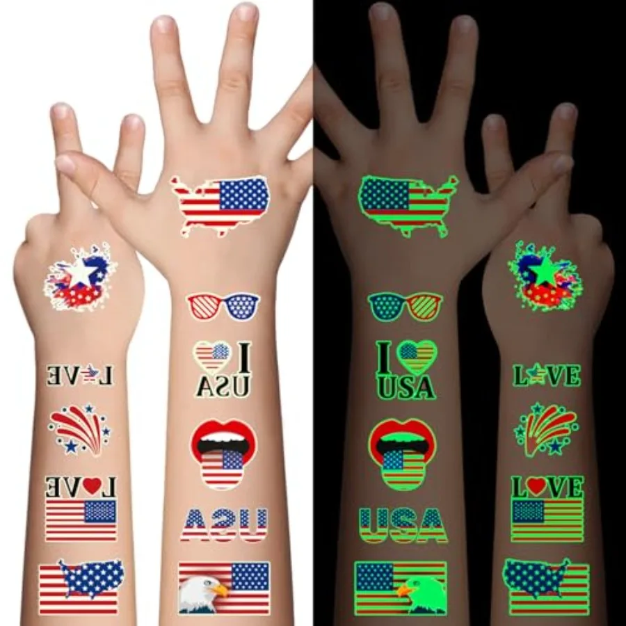 80 Pcs Luminous 4th of July Temporary Tattoos for,American Flag Red White and Blue Decor, Fourth of July, USA Party Favors, Mem
80 Pcs Luminous 4th of July Temporary Tattoos for,American Flag Red White and Blue Decor, Fourth of July, USA Party Favors, Mem
