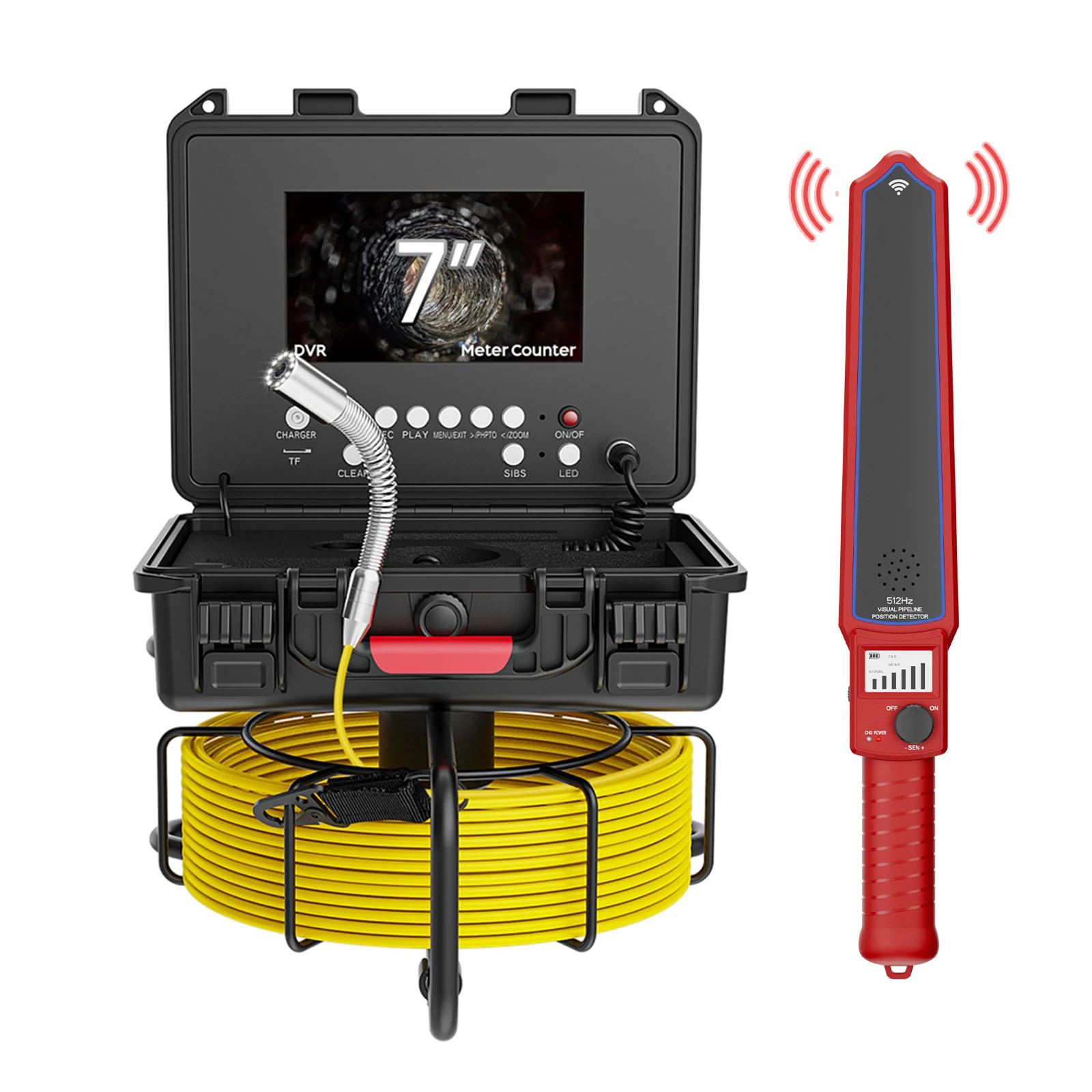 7" Sewer Camera with Self-Leveling 512Hz Locator Pipe Inspection Camera with Video, Audio Recording, Meter Counter 5mm Fiberglas
7" Sewer Camera with Self-Leveling 512Hz Locator Pipe Inspection Camera with Video, Audio Recording, Meter Counter 5mm Fiberglas