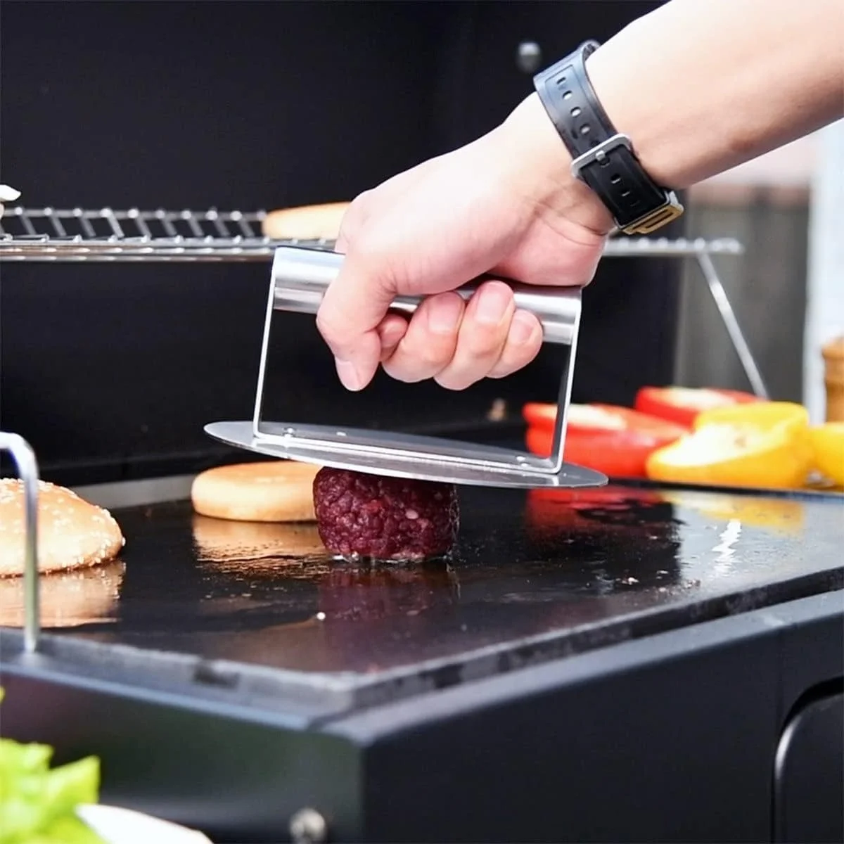 Heavy Duty Stainless Steel Burger Press, Round Smasher, Grill Press for Hamburger, Steak, Meat - Ideal Griddle Accessories for F
Heavy Duty Stainless Steel Burger Press, Round Smasher, Grill Press for Hamburger, Steak, Meat - Ideal Griddle Accessories for F
