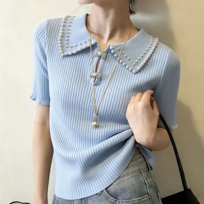 Fashion New 2026 Lapel Knitted Short Sleeve Knit Top Female Jumper Summer Loose Temperament Sweater Women Pullover Knitwear
Fashion New 2026 Lapel Knitted Short Sleeve Knit Top Female Jumper Summer Loose Temperament Sweater Women Pullover Knitwear