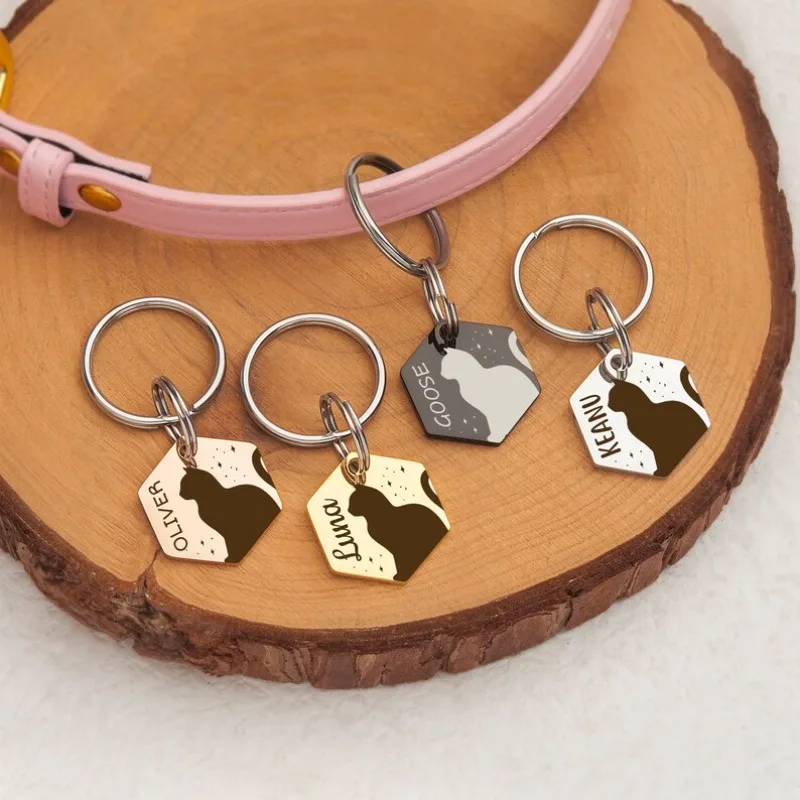 Personalized Cat Exposure Tag Hexagon Cat Name ID Tag Cat Tag Stainless Steel Pet Anti-lost Tag Kitty Accessories Pet Collar 
Personalized Cat Exposure Tag Hexagon Cat Name ID Tag Cat Tag Stainless Steel Pet Anti-lost Tag Kitty Accessories Pet Collar