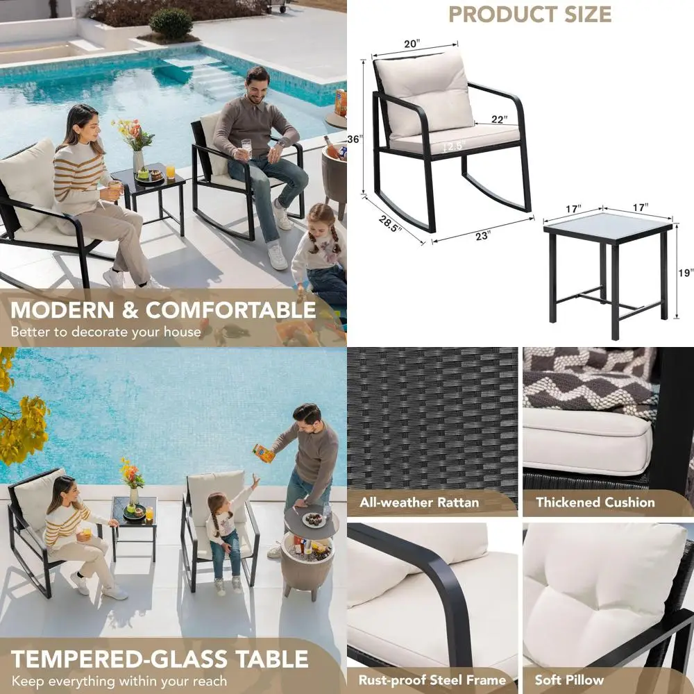 Wicker 3-Piece Outdoor Patio Bistro Set with Glass Coffee Table - Beige
Wicker 3-Piece Outdoor Patio Bistro Set with Glass Coffee Table - Beige