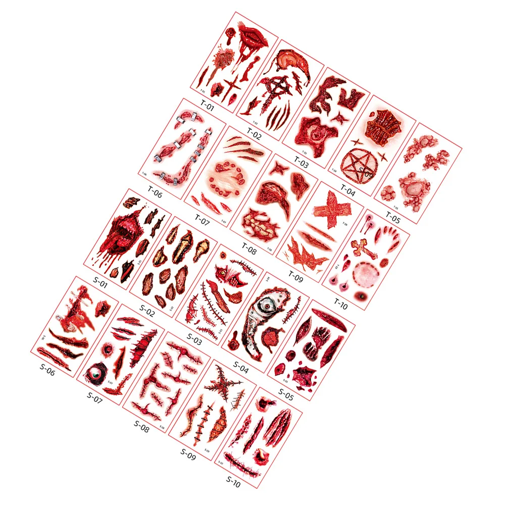20pcs 20 Sheets Stickers Halloween Face Decals Realistic Temporary Tattoos Halloween Body Face Waterproof Bloody Horror Props
20pcs 20 Sheets Stickers Halloween Face Decals Realistic Temporary Tattoos Halloween Body Face Waterproof Bloody Horror Props
