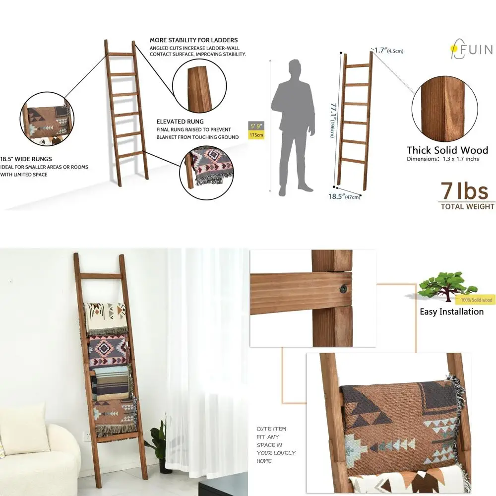 Wide Wooden Blanket Ladder for Living Room, Rustic Quilt Display Holder, Towel Rack, Brown, 18.5 Wide
Wide Wooden Blanket Ladder for Living Room, Rustic Quilt Display Holder, Towel Rack, Brown, 18.5 Wide