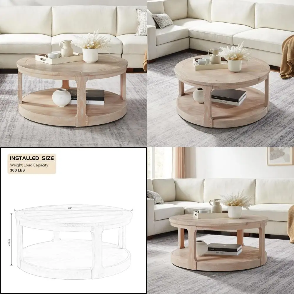 Mid-Century 40 Round Coffee Table with Wheels, Two-Tier Solid Wood Design, Vintage Farmhouse Style
Mid-Century 40 Round Coffee Table with Wheels, Two-Tier Solid Wood Design, Vintage Farmhouse Style