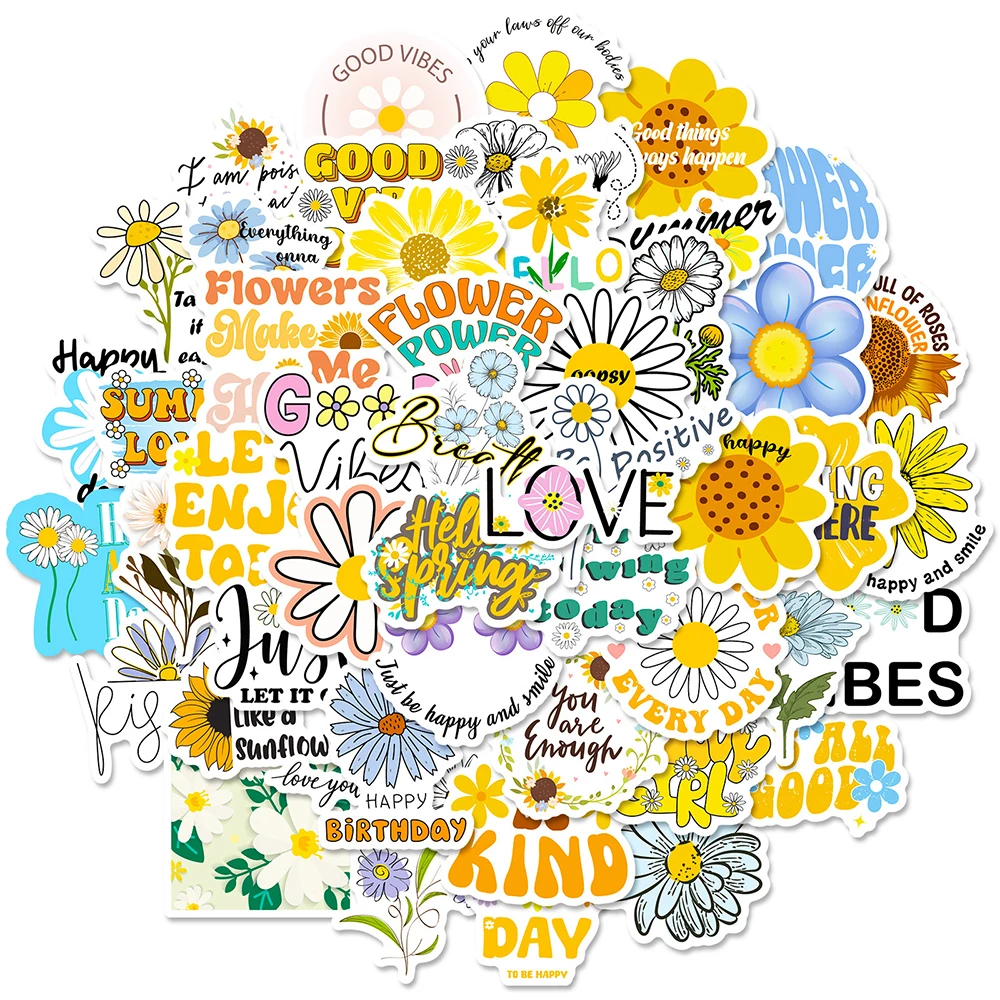 10/30/50Pcs Sunflower English Word Cartoon Stickers Kawaii Aesthetic Waterproof Decal for Stationery Diary Scrapbooking Sticker
10/30/50Pcs Sunflower English Word Cartoon Stickers Kawaii Aesthetic Waterproof Decal for Stationery Diary Scrapbooking Sticker