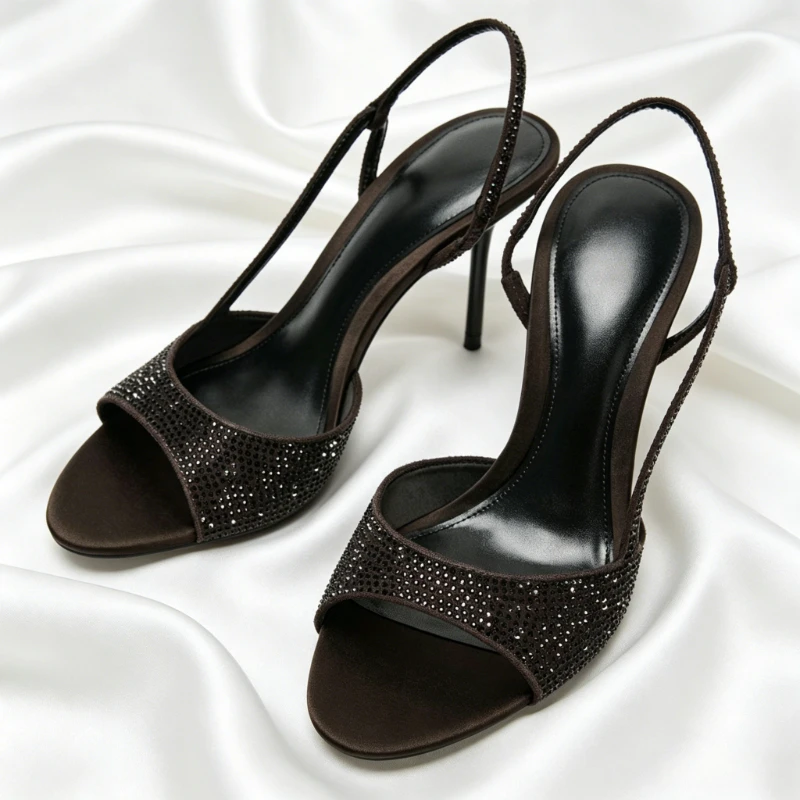 Shiny Crystal Detail Heeled Sandals Women Fashion Pointed Toe Back Strap with Elastic Heels Summer Sexy Open-Toe Designer Shoes
Shiny Crystal Detail Heeled Sandals Women Fashion Pointed Toe Back Strap with Elastic Heels Summer Sexy Open-Toe Designer Shoes