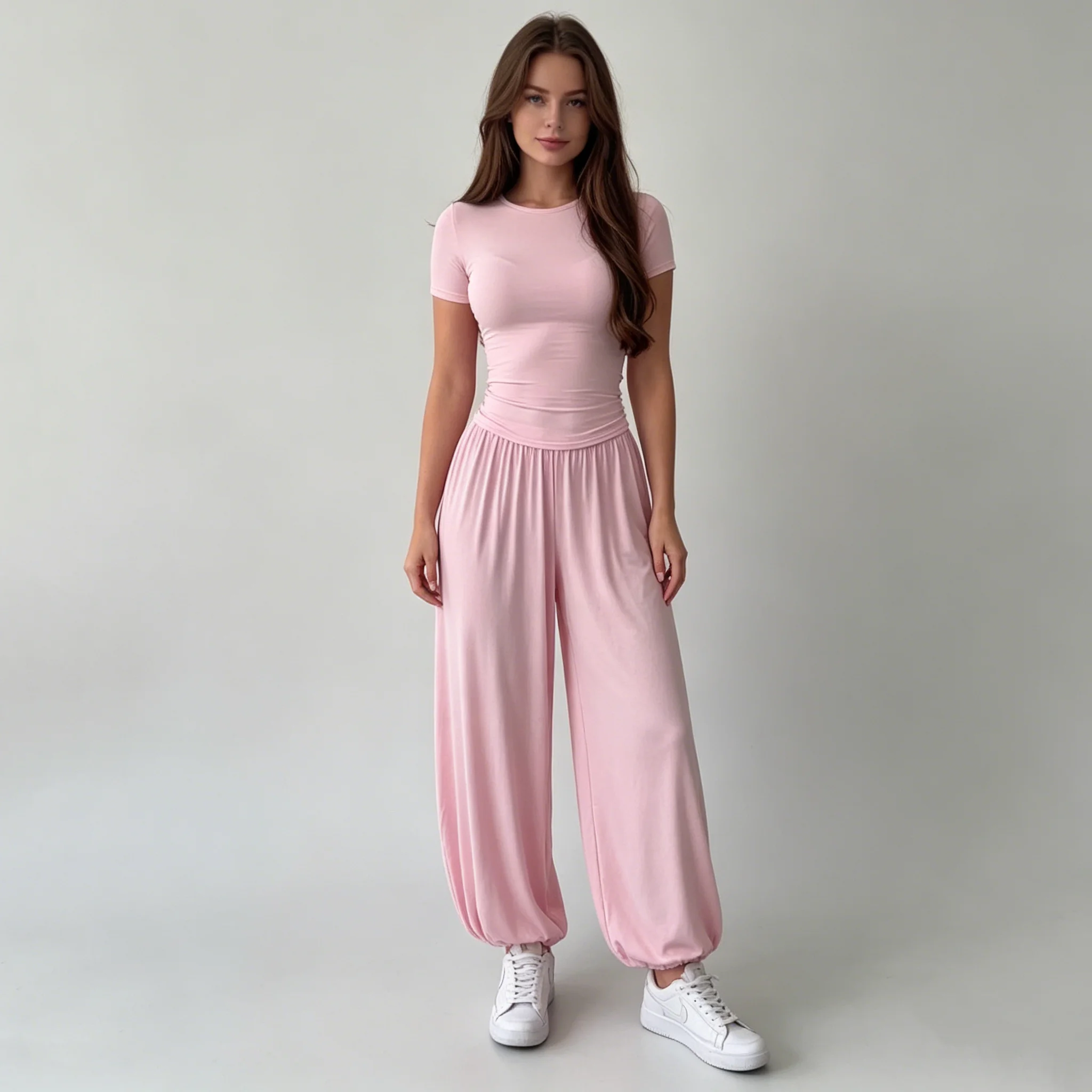 CiCi Short Sleeve Fitted Two Piece Loungewear Women Crew Neck Ruched Top And Elastic Waist Balloon Pants Spring Summer Casual
CiCi Short Sleeve Fitted Two Piece Loungewear Women Crew Neck Ruched Top And Elastic Waist Balloon Pants Spring Summer Casual