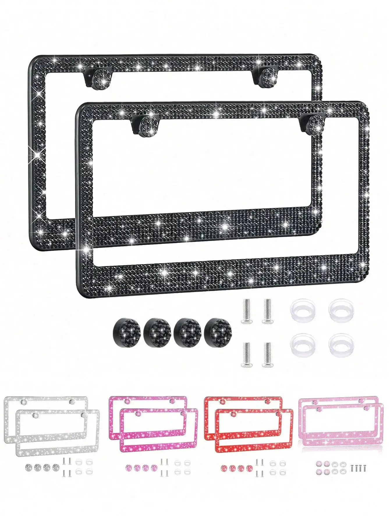 Luxury bling rhinestone license plate frame crafted from sturdy stainless steel. Inlaid with shiny multi-faceted crystals, it boasts dazzling sparkling outlook favored by female car owners. Comes with matching glitter screw caps, unobstructed
Luxury bling rhinestone license plate frame crafted from sturdy stainless steel. Inlaid with shiny multi-faceted crystals, it boasts dazzling sparkling outlook favored by female car owners. Comes with matching glitter screw caps, unobstructed
