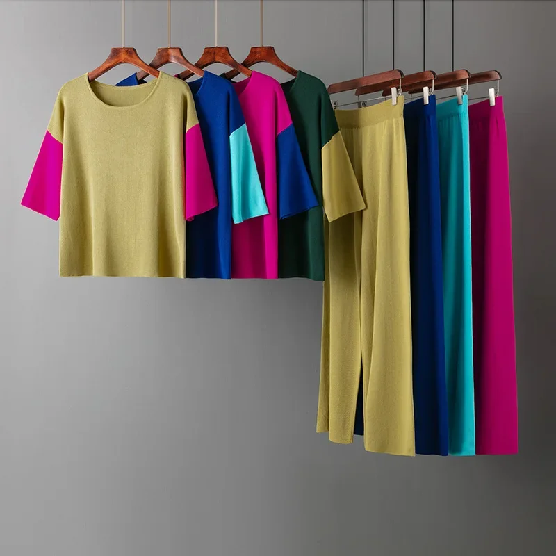 Temperament Two-piece Set Splices Casual Suit Female Summer New Loose O Neck T-shirt High Waist Wide Leg Pants Women ZL940
Temperament Two-piece Set Splices Casual Suit Female Summer New Loose O Neck T-shirt High Waist Wide Leg Pants Women ZL940