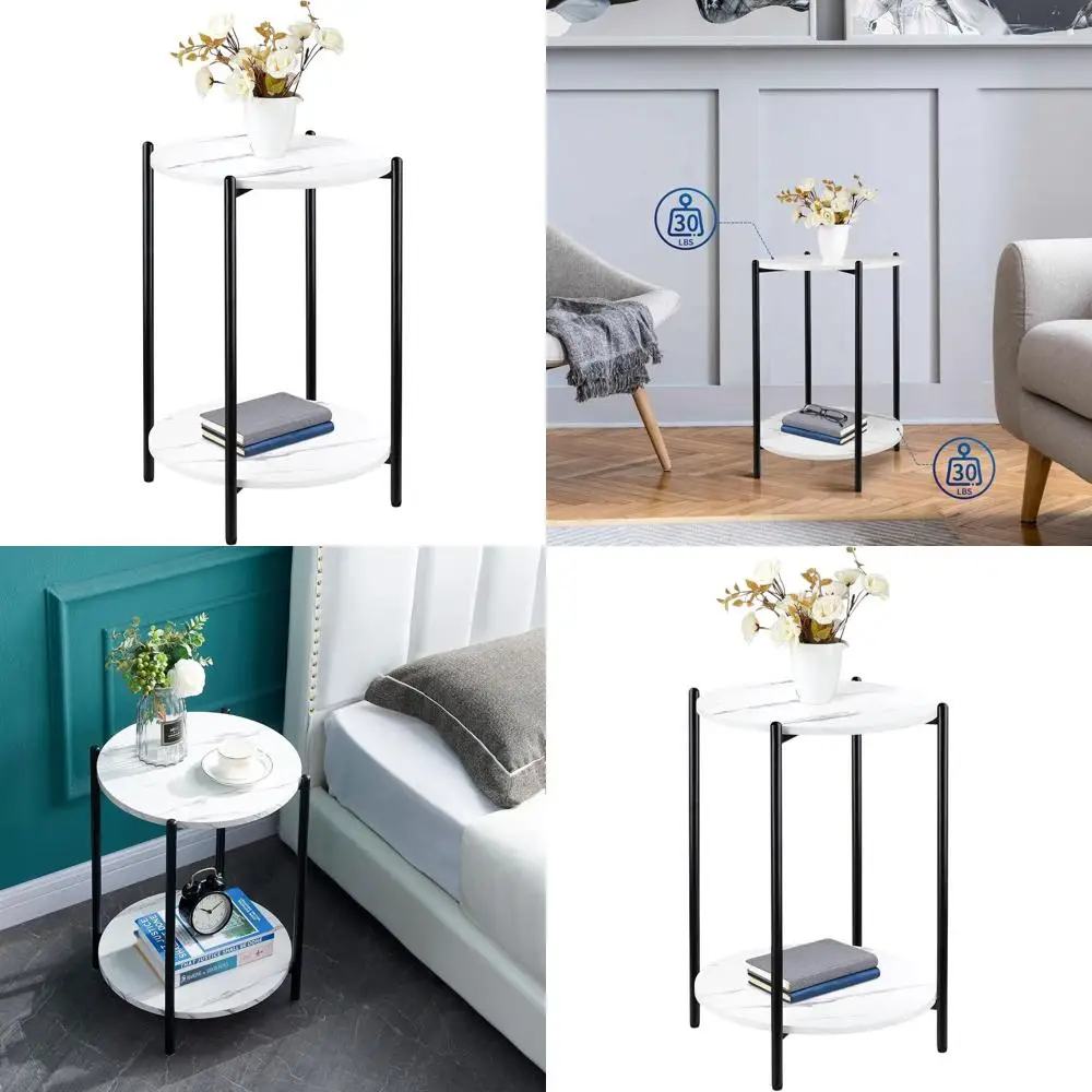 Compact 2-Tier Black Side Table with Faux Marble, Modern Living Room/Bedroom Accent Furniture
Compact 2-Tier Black Side Table with Faux Marble, Modern Living Room/Bedroom Accent Furniture