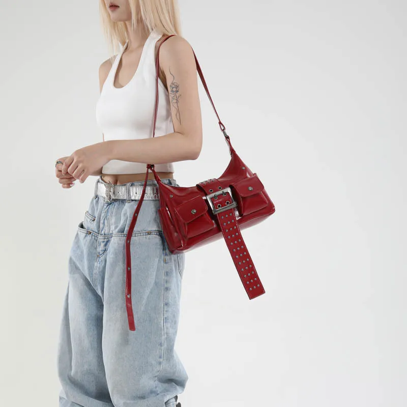 Spring/Summer New Trend Punk Sle Large Ladies PU Leather Underarm Bag Punk Style Hot Girls Multifunctional Rivet Belt Buckle Tot
Spring/Summer New Trend Punk Sle Large Ladies PU Leather Underarm Bag Punk Style Hot Girls Multifunctional Rivet Belt Buckle Tot