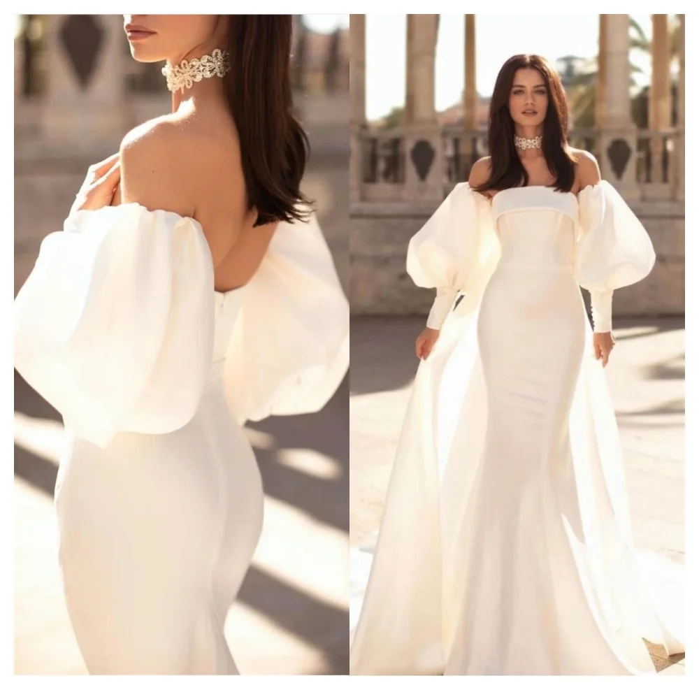 Customized Mermaid Delicate White Satin Evening Dress Classic Strapless Long Sleeves Wedding Dresses Fashion Wedding
Customized Mermaid Delicate White Satin Evening Dress Classic Strapless Long Sleeves Wedding Dresses Fashion Wedding