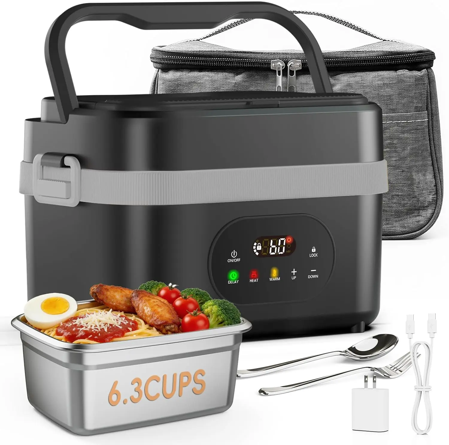 Cordless Electric Heated Lunch Box, 6.3-Cups Rechargeable Self Heating Food Warmer for Work Office Outdoor
Cordless Electric Heated Lunch Box, 6.3-Cups Rechargeable Self Heating Food Warmer for Work Office Outdoor