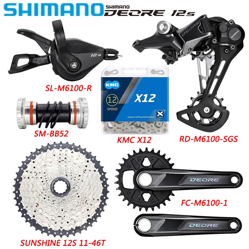 SHIMANO DEORE M6100 Groupset 1X12 Speed Shifter RD-M6100 Rear Derailleurs FC-M6100 Crankset KMC X12 Chain Kit for MTB Bike Parts
SHIMANO DEORE M6100 Groupset 1X12 Speed Shifter RD-M6100 Rear Derailleurs FC-M6100 Crankset KMC X12 Chain Kit for MTB Bike Parts