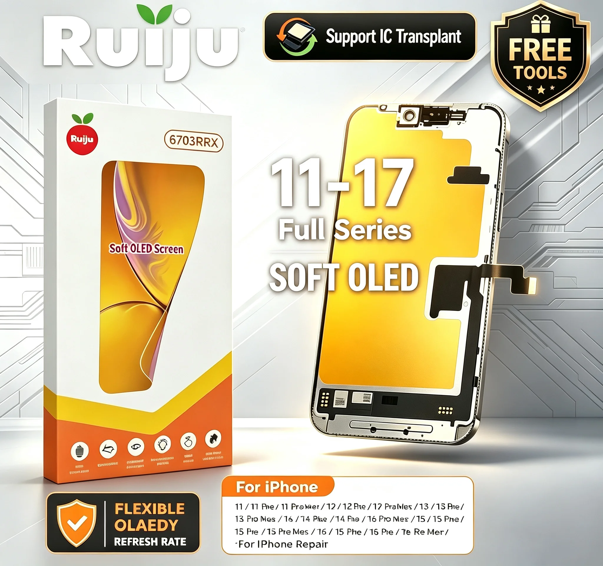 RJ SOFT OLED LCD Display Replacement For iPhone 16 12Pro 13pro 15pro 14pro 16pro 17pro Max 14 16 15 PLUS Touch Screen Digitizer
RJ SOFT OLED LCD Display Replacement For iPhone 16 12Pro 13pro 15pro 14pro 16pro 17pro Max 14 16 15 PLUS Touch Screen Digitizer