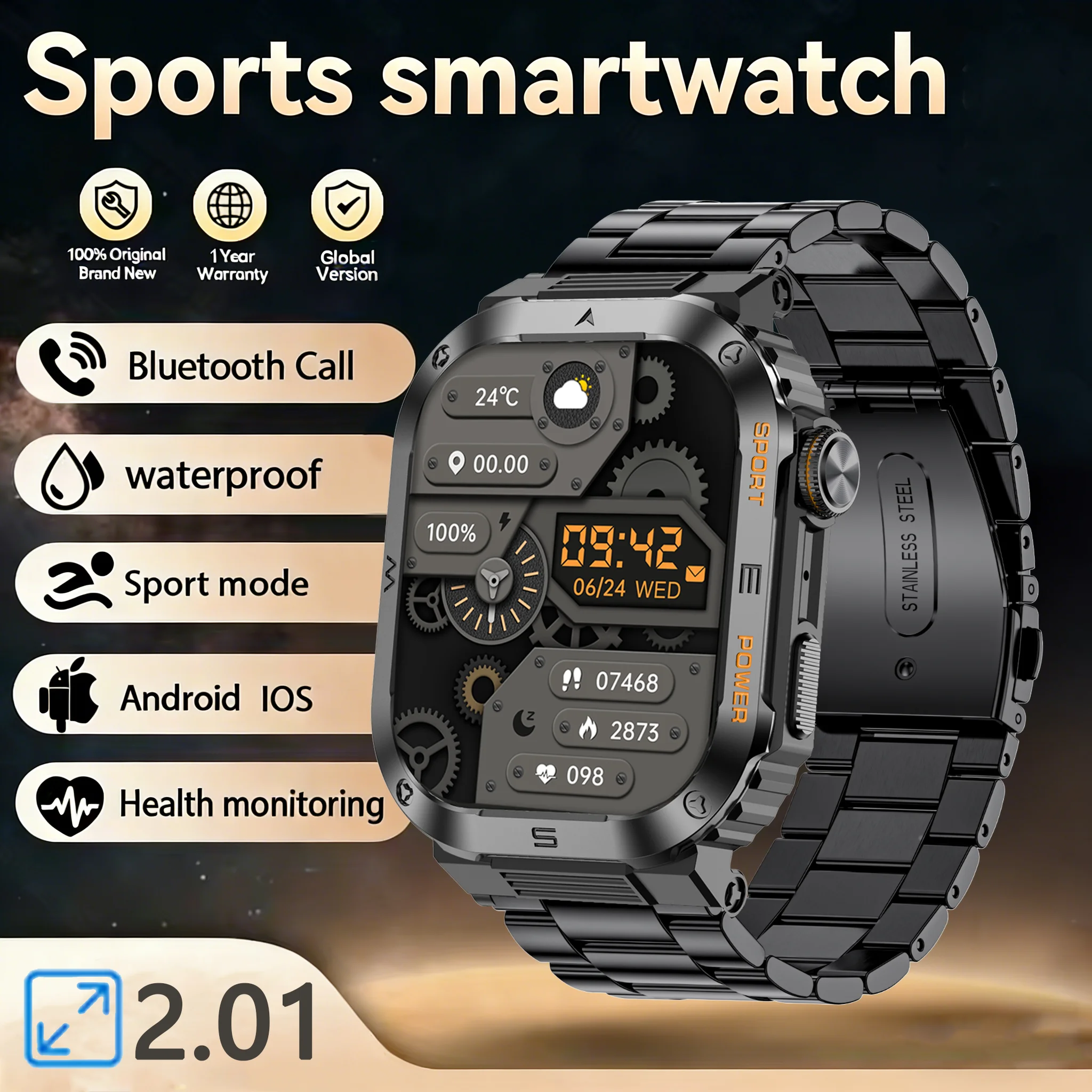 Новые мужские военные смарт-часы 2026 года с аккумулятором 400 мАч, водонепроницаемость 3ATM для плавания, 2,01-дюймовый HD-экран, Bluetooth-звонки
Новые мужские военные смарт-часы 2026 года с аккумулятором 400 мАч, водонепроницаемость 3ATM для плавания, 2,01-дюймовый HD-экран, Bluetooth-звонки