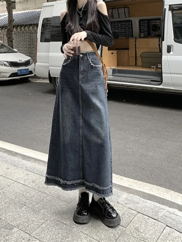 Casual Loose Long Women Denim Skirts Autumn Vintage High Waist Pocket Female A-line Jeans Skirts Korean Style Ladies Skirt F62
Casual Loose Long Women Denim Skirts Autumn Vintage High Waist Pocket Female A-line Jeans Skirts Korean Style Ladies Skirt F62