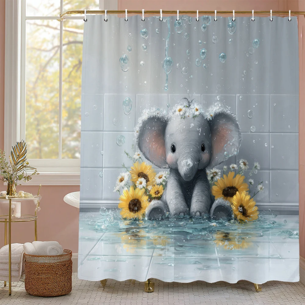Cute Cartoon elephant taking a bath Shower Curtain, Bathroom Decorative Shower Curtain, Animal pattern Shower Curtain with Hooks
Cute Cartoon elephant taking a bath Shower Curtain, Bathroom Decorative Shower Curtain, Animal pattern Shower Curtain with Hooks