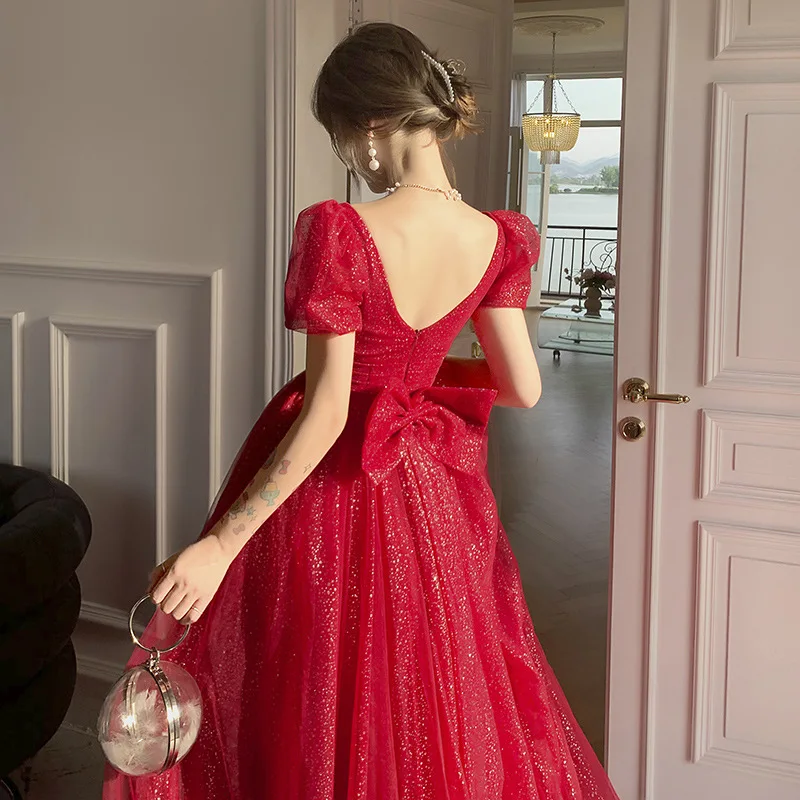 Women Sexy Burgundy Party Dress Elegant Sparkly V Neck Backless Prom Wedding Dresses Long A-line Tulle Ball Gown Robe De Soiree
Women Sexy Burgundy Party Dress Elegant Sparkly V Neck Backless Prom Wedding Dresses Long A-line Tulle Ball Gown Robe De Soiree