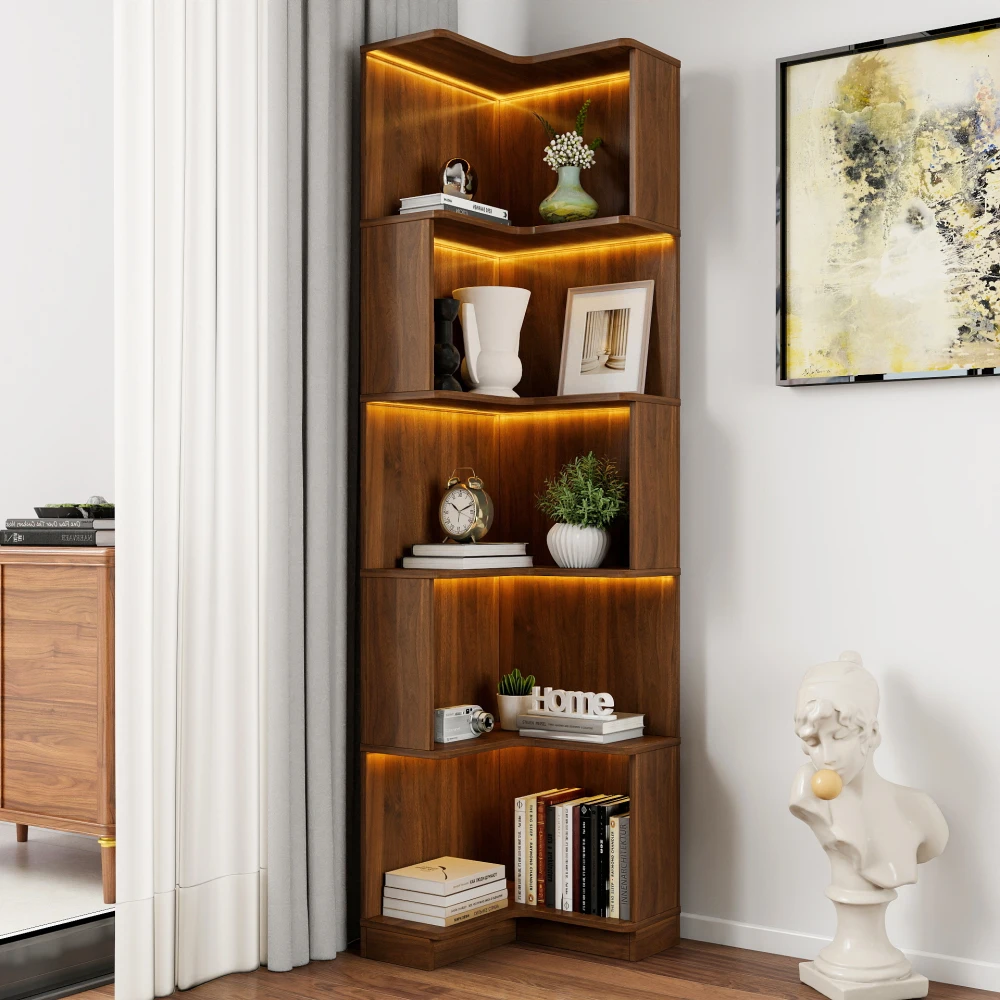 5 Tier L-Shaped Corner Bookshelf with LED Lights - For Home Office/Living/Bedroom/Kitchen
5 Tier L-Shaped Corner Bookshelf with LED Lights - For Home Office/Living/Bedroom/Kitchen