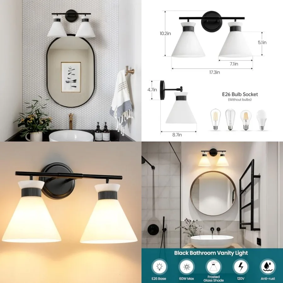 Bathroom Vanity Light Fixtures: Bathroom Lighting Fixtures Over Mirror 17.3 inch with Milky White Frosted Glass, s Mid Century
Bathroom Vanity Light Fixtures: Bathroom Lighting Fixtures Over Mirror 17.3 inch with Milky White Frosted Glass, s Mid Century