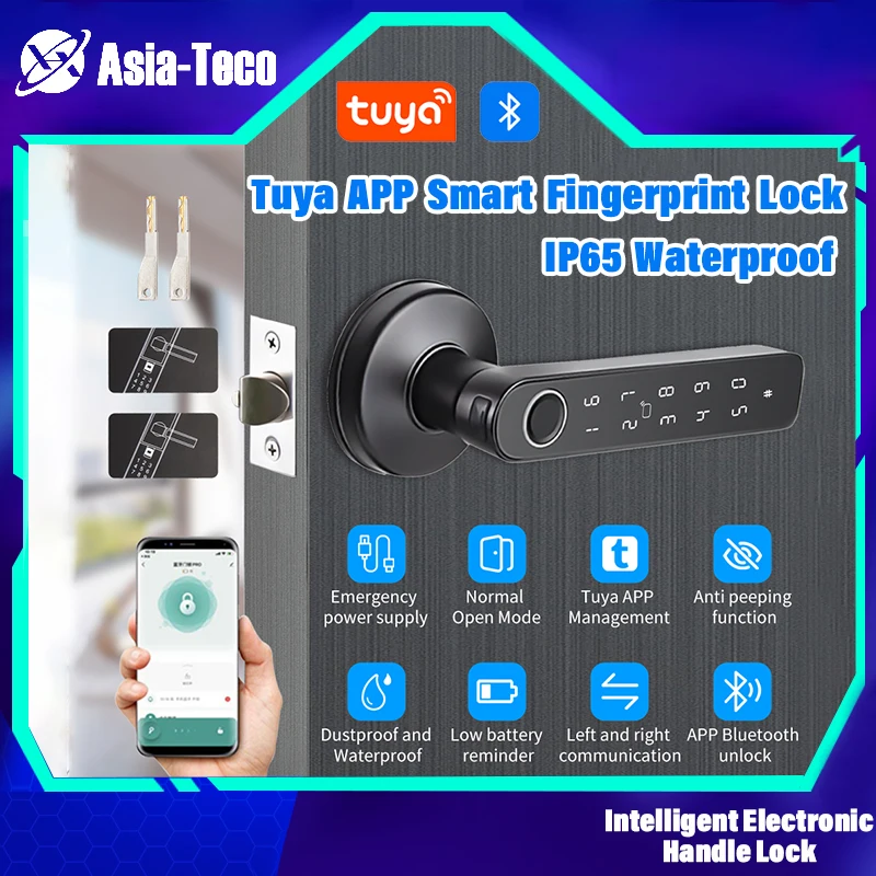 M5 Tuya BLE Fingerprint Door Lock Smart Digital Electronic Lock with Password/Key/IC Card(Optional)/ Smartlife/ Tuya APP Unlock